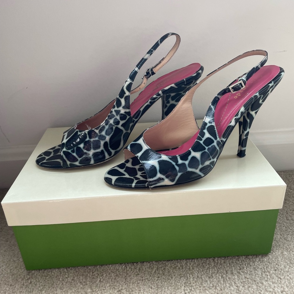 Kate Spade giraffe black and white heels